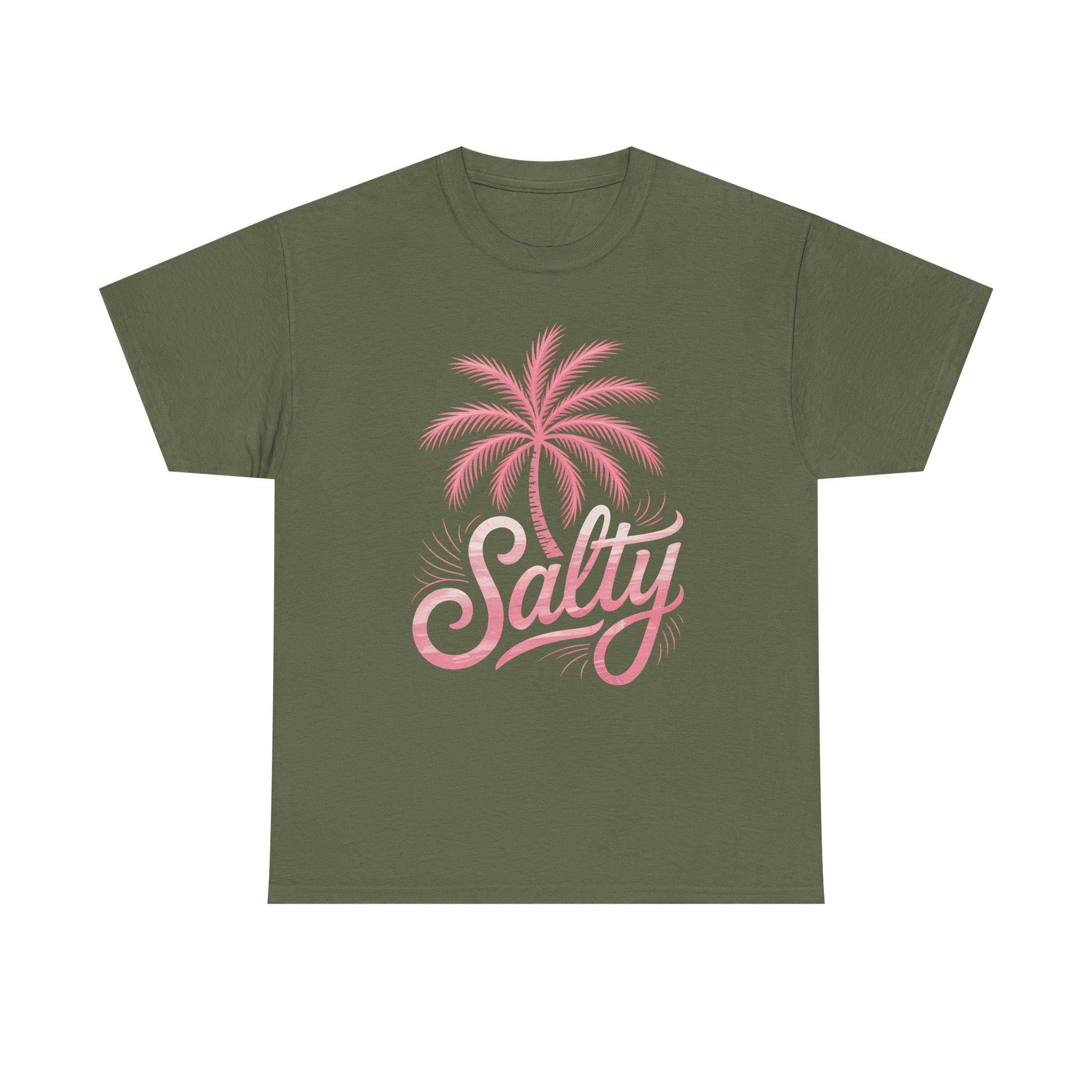 Salty Beach Shirt, Pink Palm Tree Graphic Tee, Coastal Vibes T-Shirt