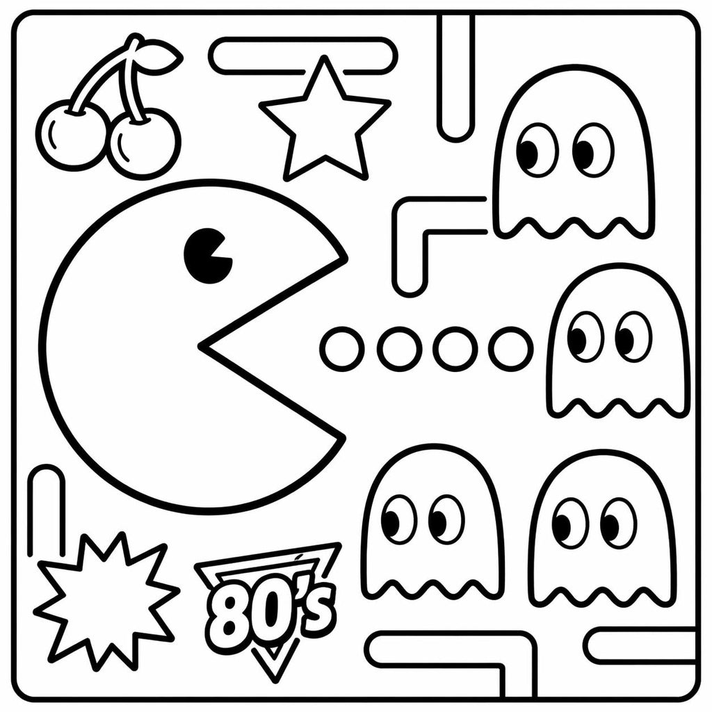 Retro Arcade Coloring Book | 80s Pac Style Pages (Digital Download)
