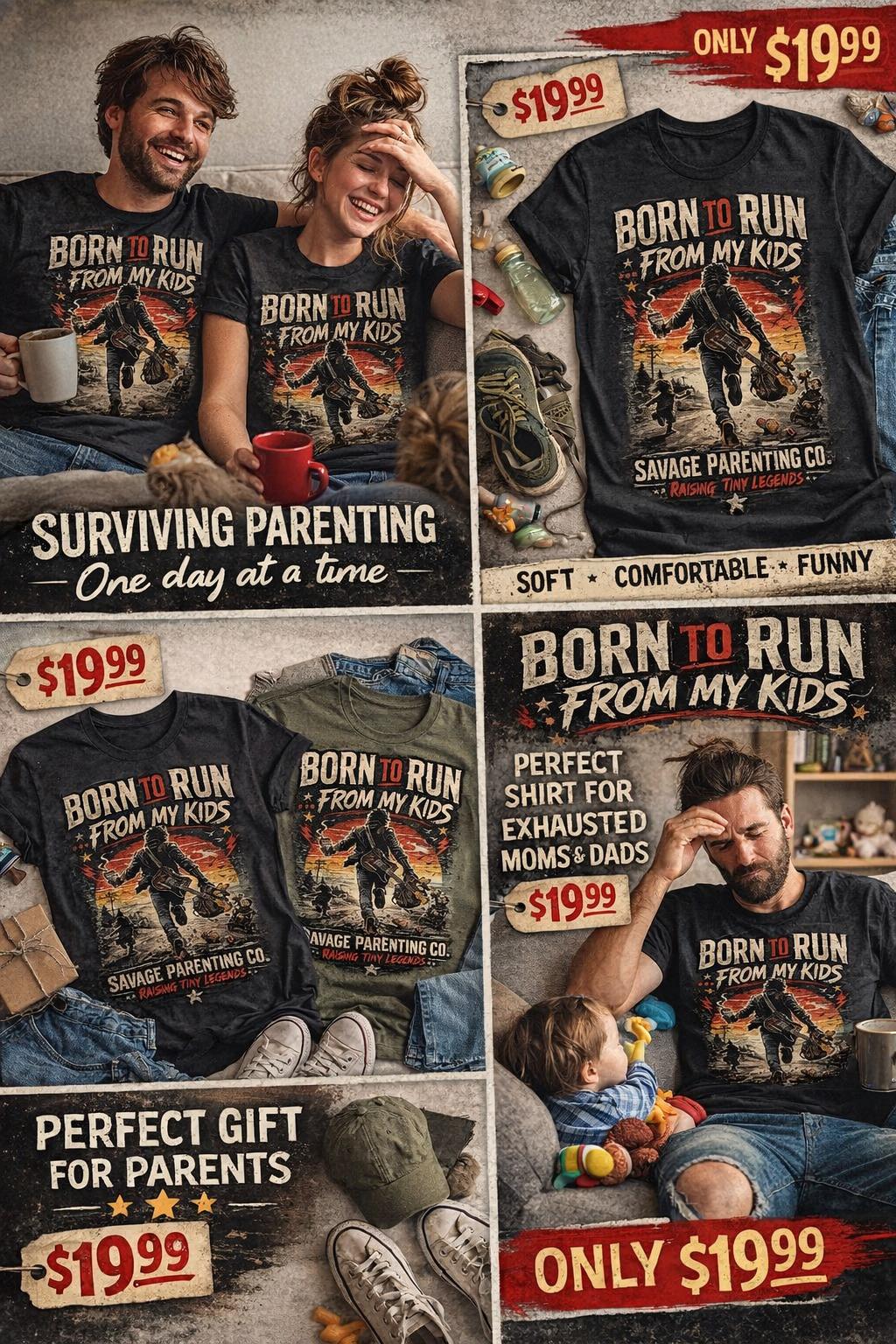 Born to Run From My Kids Savage Parenting Shirt, Funny Mom Dad Humor Tee