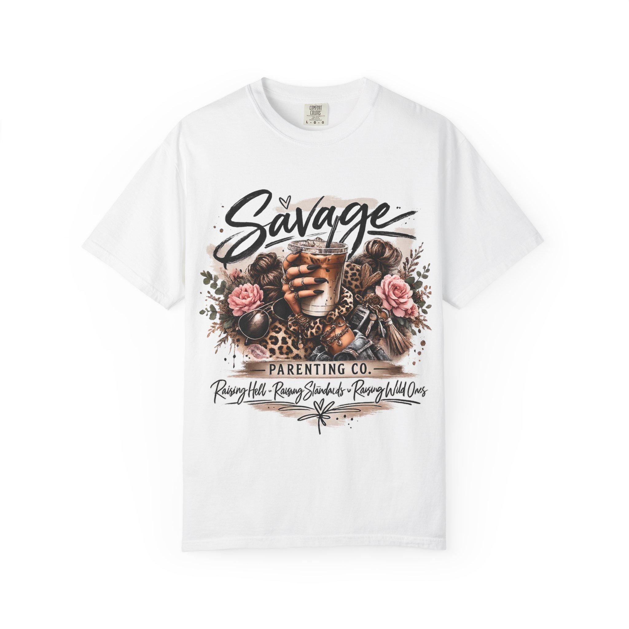 Savage Parenting Graphic Tee | Coffee Floral Leopard Print