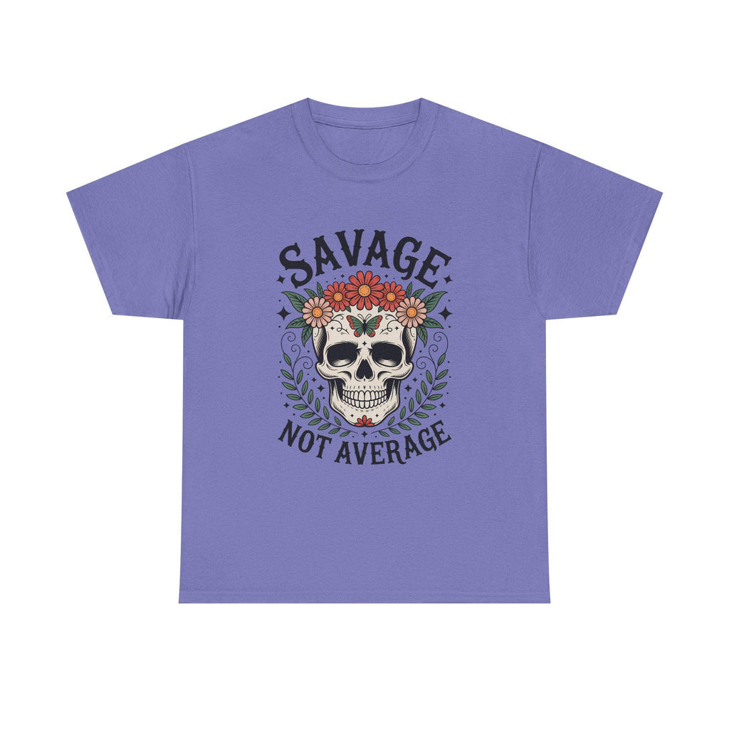 Savage Not Average Floral Skull Shirt, Edgy Boho Graphic Tee