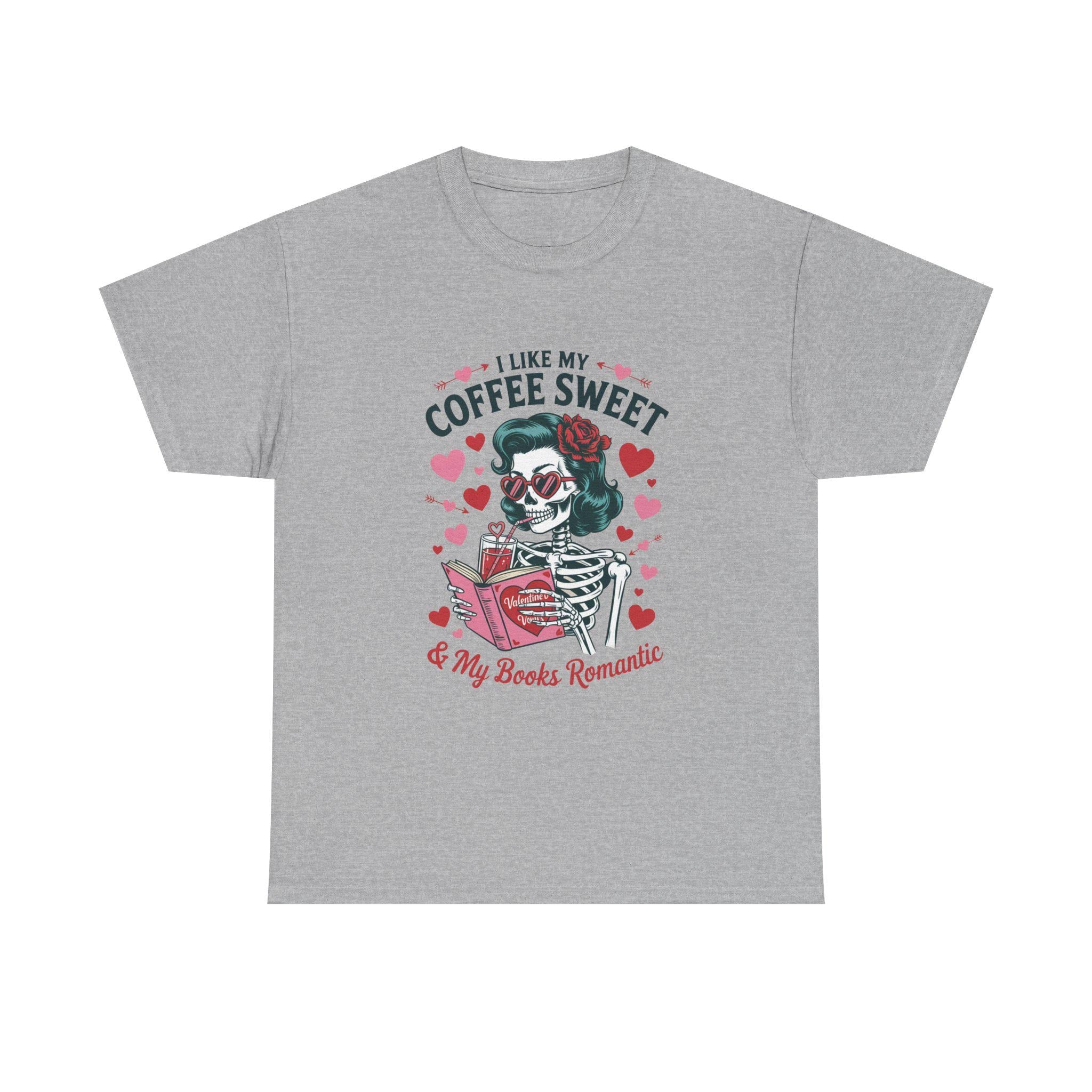I Like My Coffee Sweet Romantic Skeleton T-Shirt, Book Lover Tee