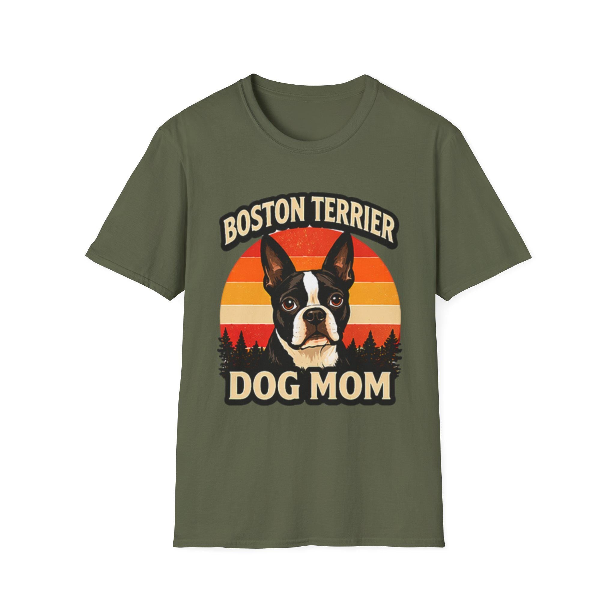 Retro Boston Terrier Dog Mom Sunset Shirt, Vintage Dog Lover Tee