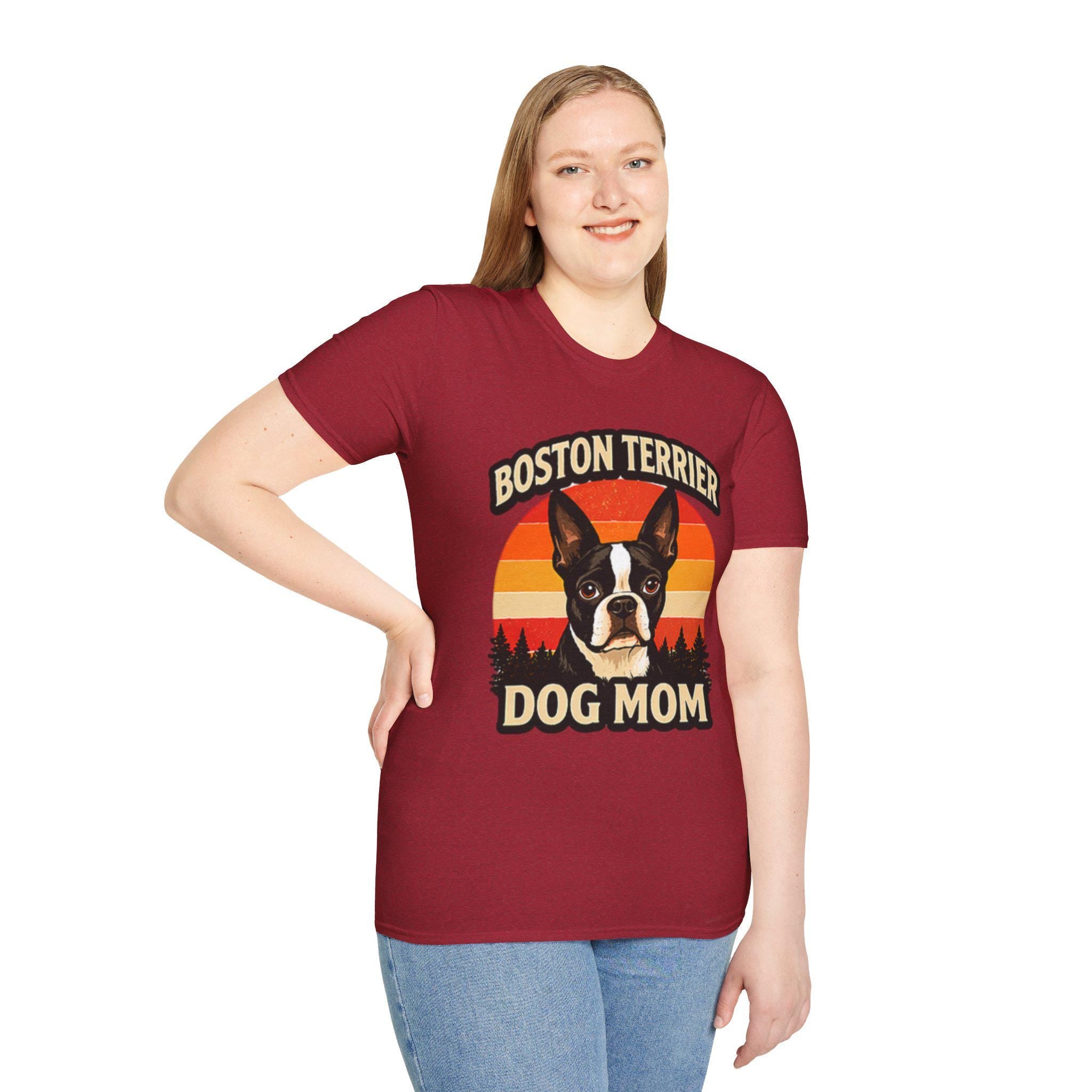Retro Boston Terrier Dog Mom Shirt, Vintage Sunset Pet Lover Tee
