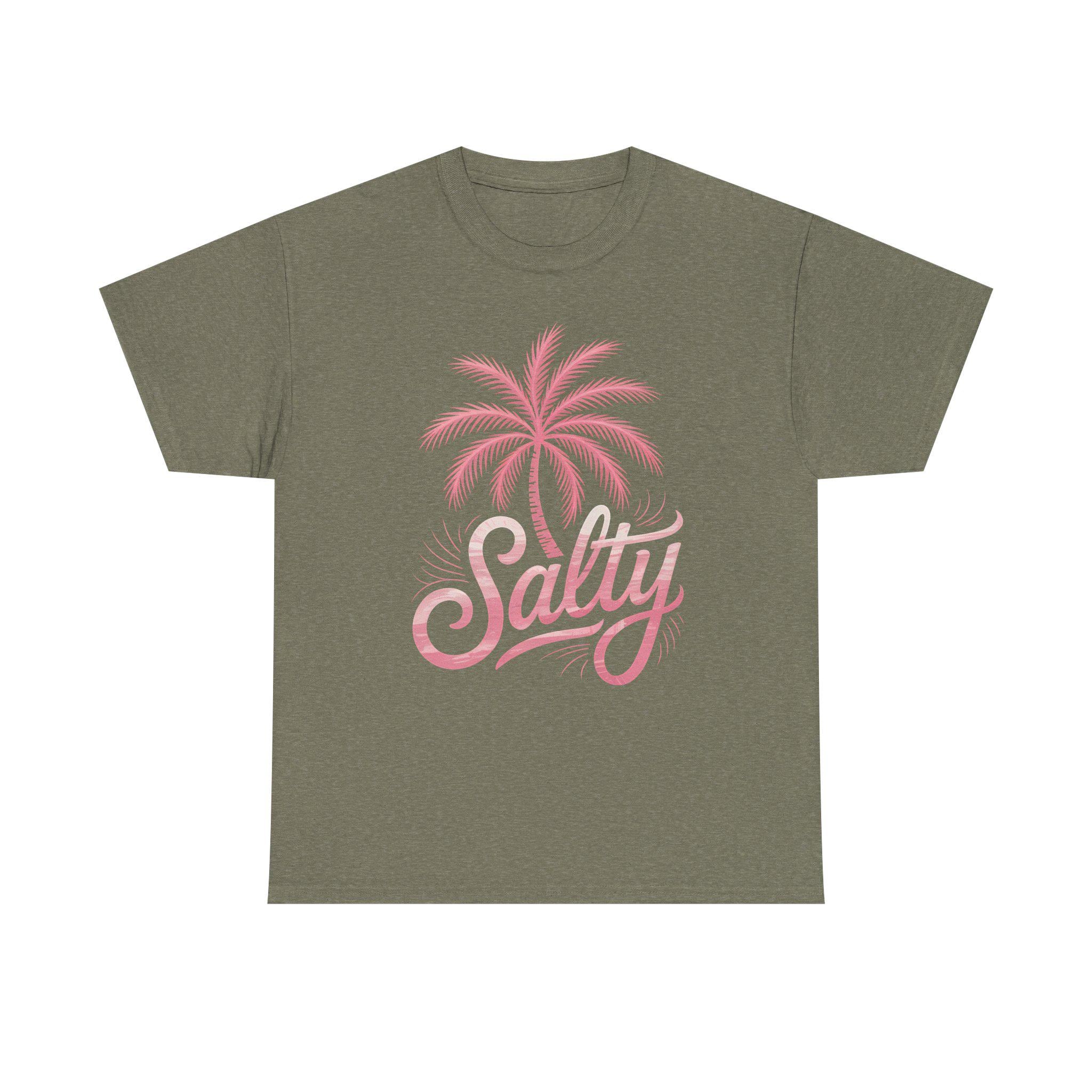 Salty Beach Shirt, Pink Palm Tree Graphic Tee, Coastal Vibes T-Shirt