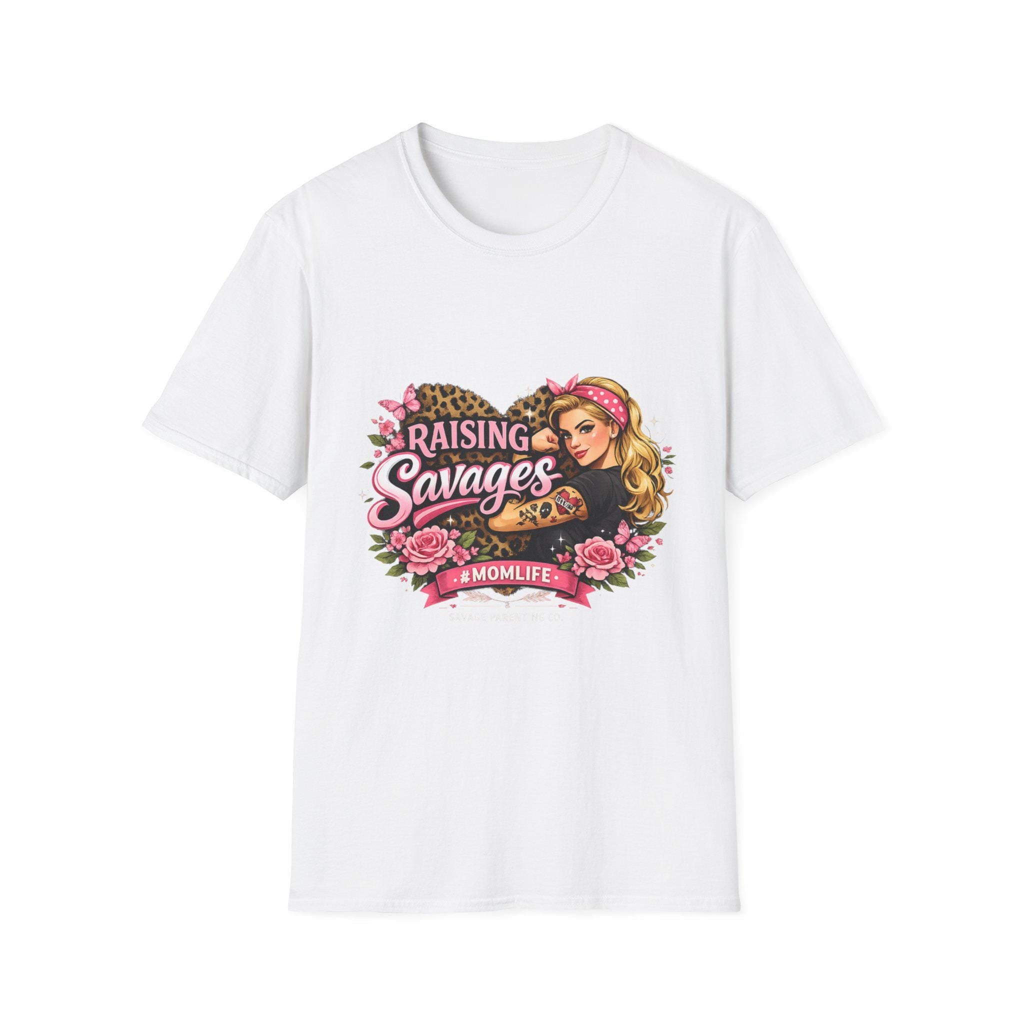 Raising Savages Mom Life Retro Graphic Tee, Leopard Heart Shirt