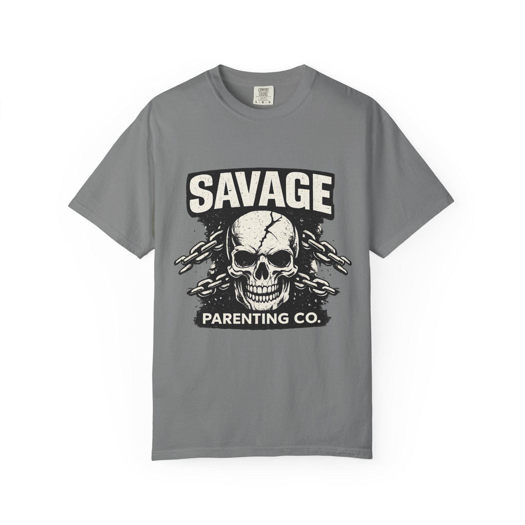 Savage Parenting Co. Skull Graphic Tee, Edgy Parent Humor Shirt