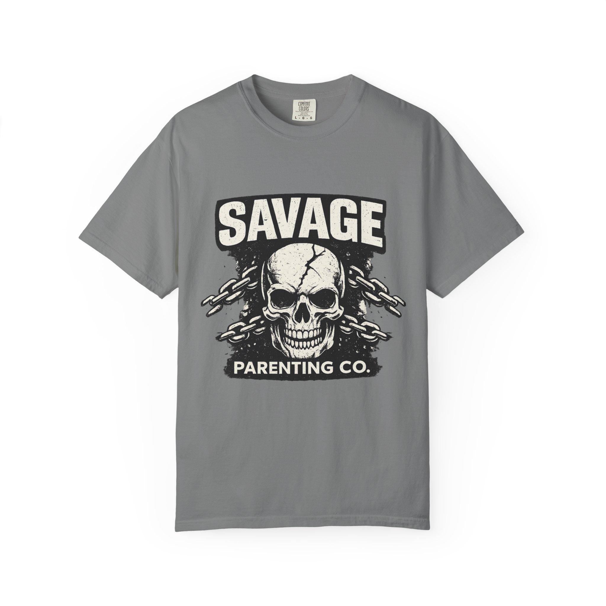 Savage Parenting Co. Skull Graphic Tee, Edgy Parent Humor Shirt
