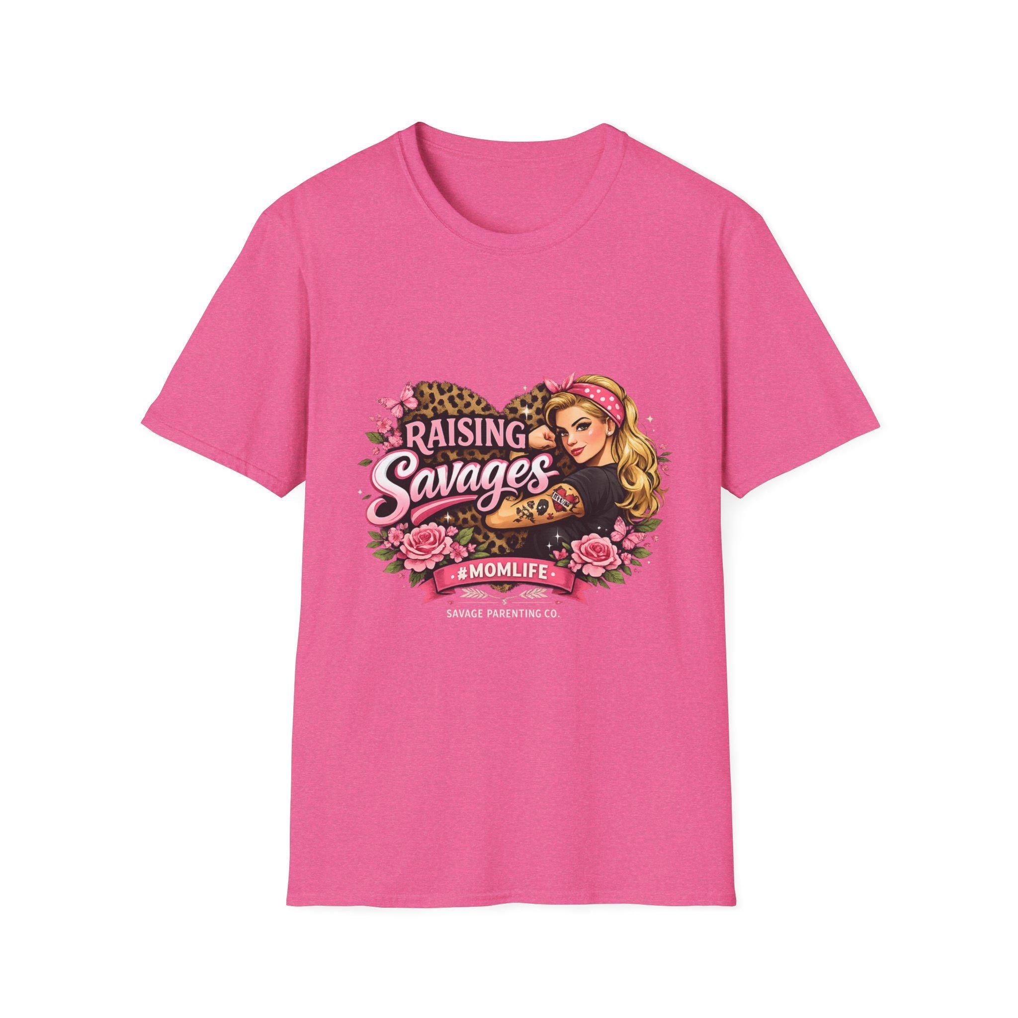 Raising Savages Retro Mom Graphic Tee, Leopard Print Momlife Shirt