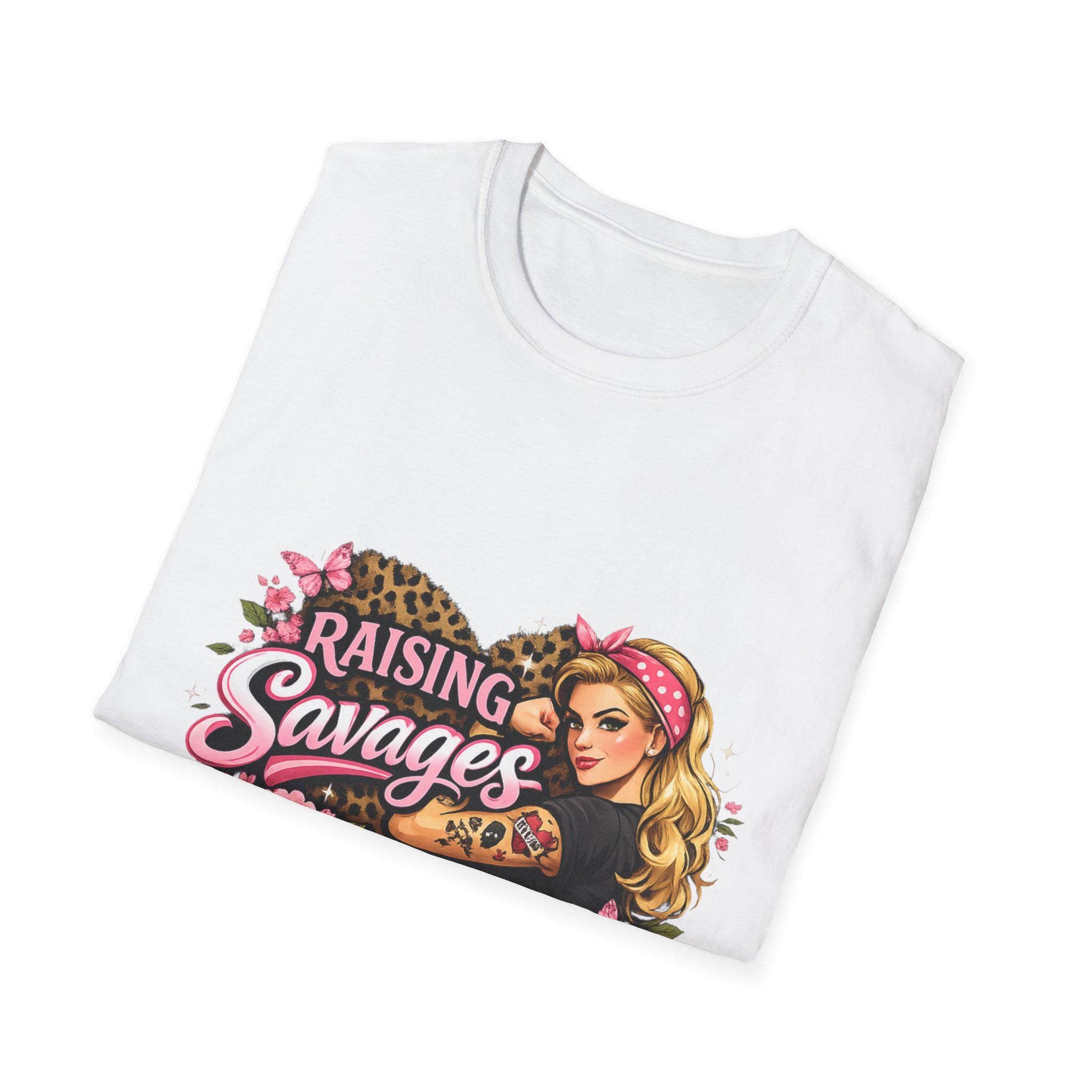 Raising Savages Mom Life Retro Graphic Tee, Leopard Heart Shirt