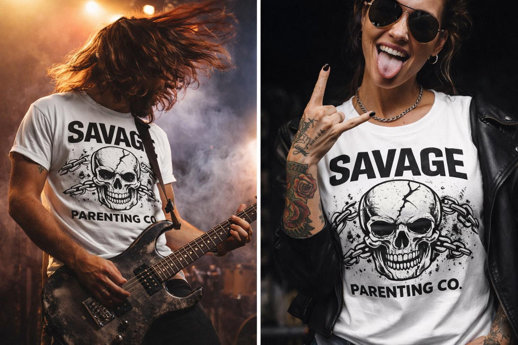 Savage Parenting Co. Skull Graphic Tee, Edgy Parent Humor Shirt