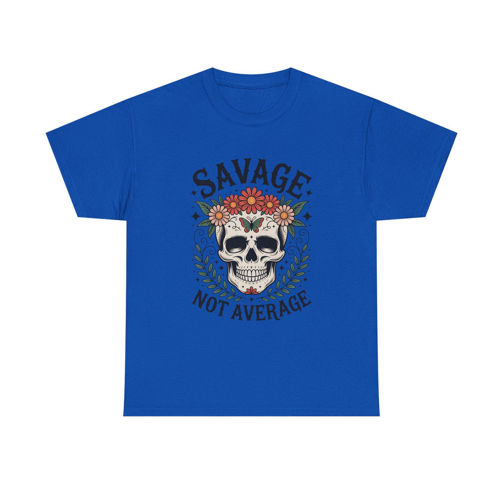 Savage Not Average Floral Skull Shirt, Edgy Boho Graphic Tee