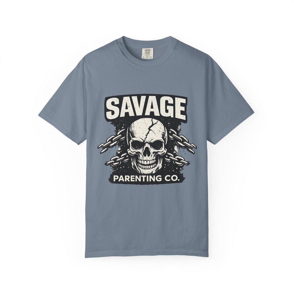 Savage Parenting Co. Skull Graphic Tee, Edgy Parent Humor Shirt