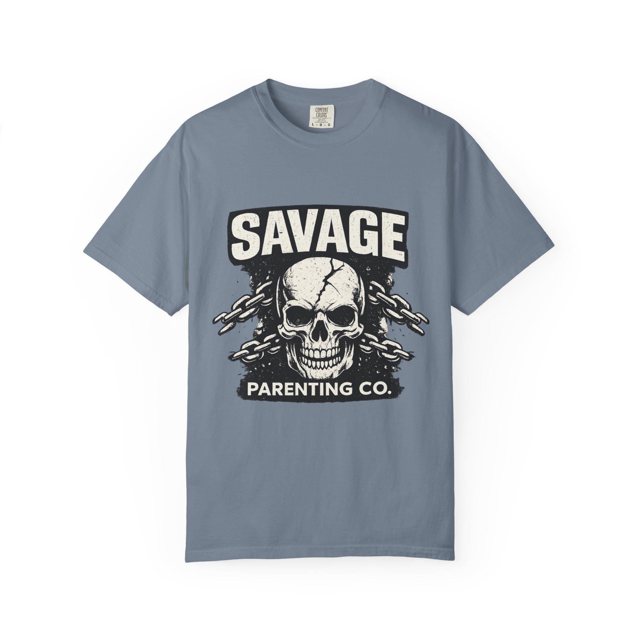 Savage Parenting Co. Skull Graphic Tee, Edgy Parent Humor Shirt