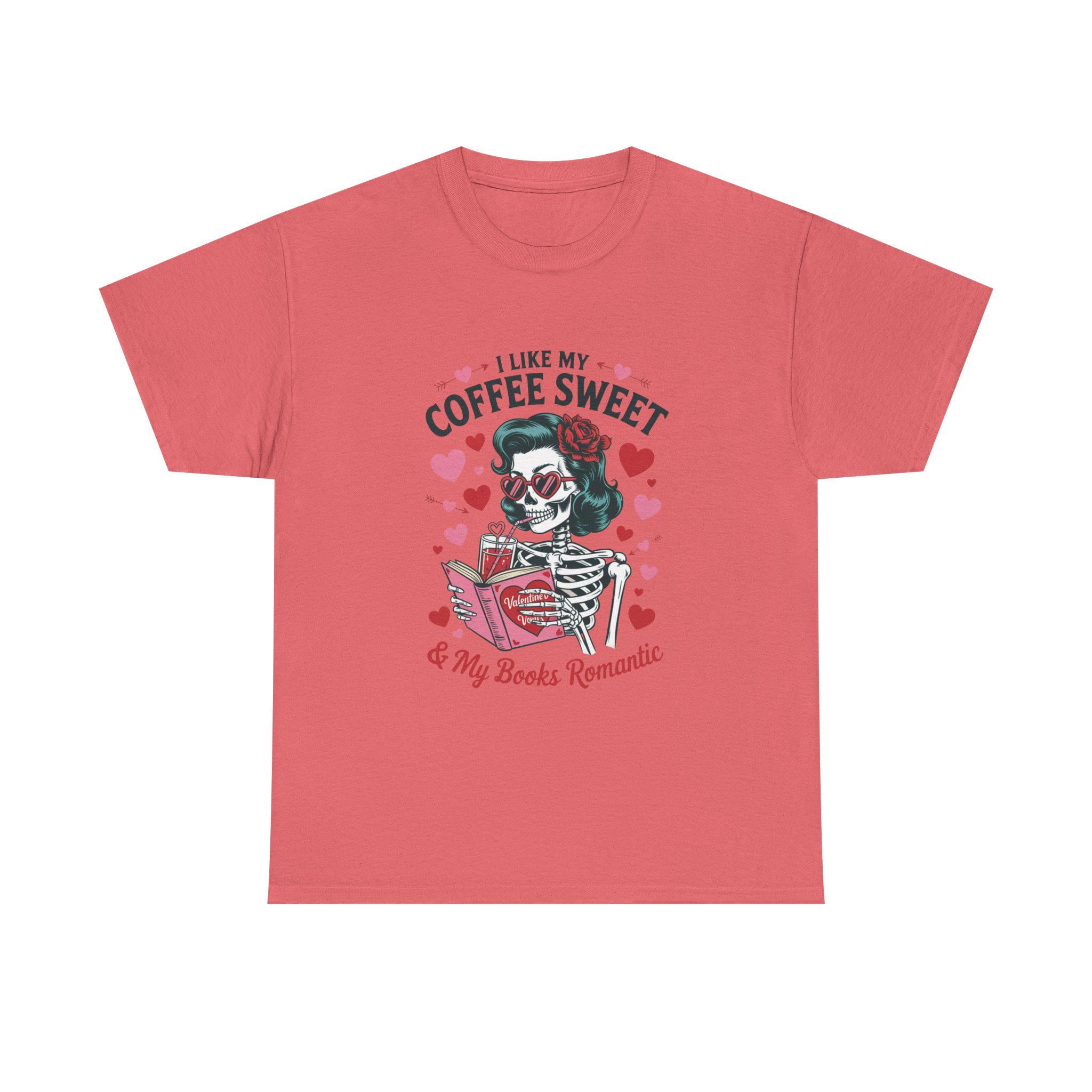 I Like My Coffee Sweet Romantic Skeleton T-Shirt, Book Lover Tee