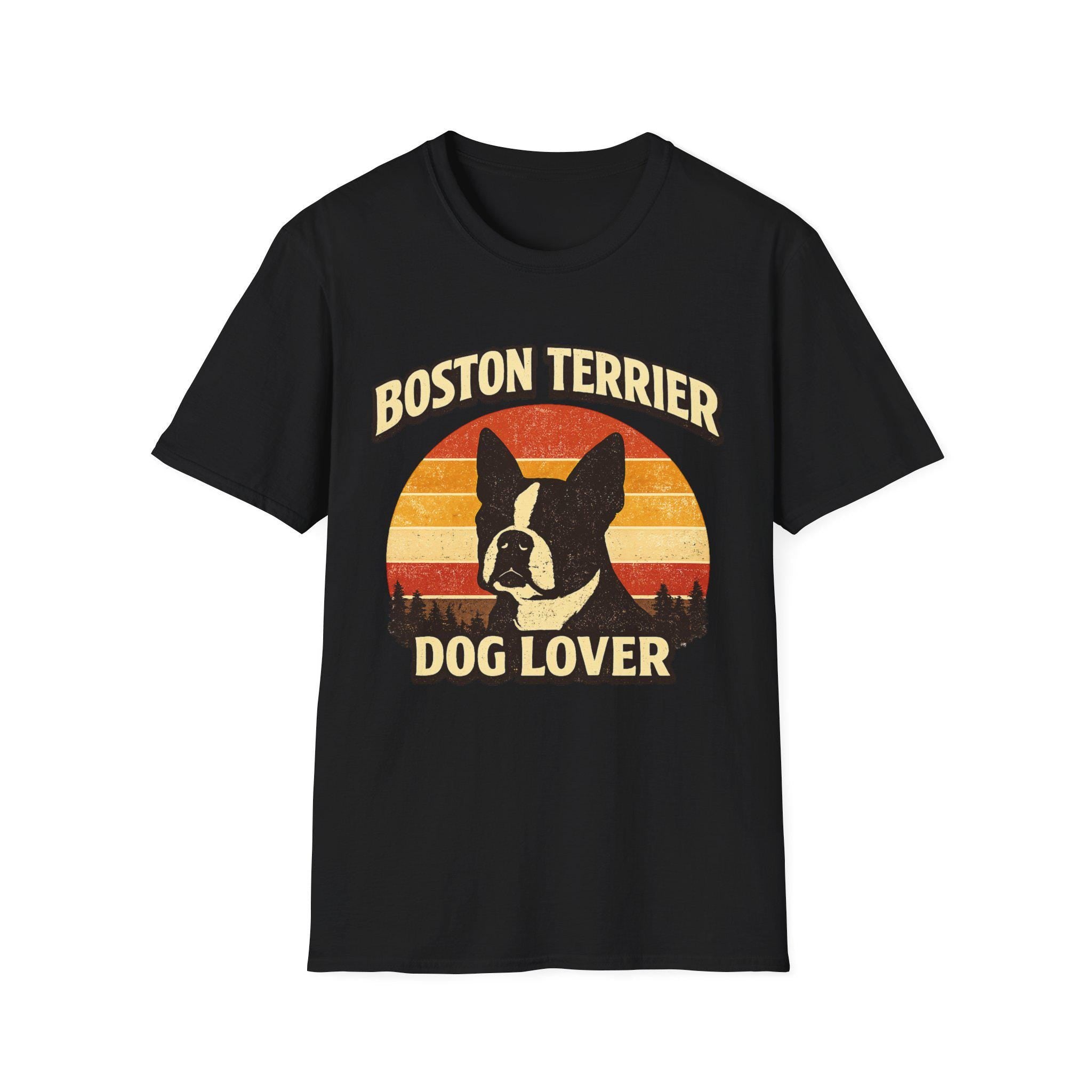 Retro Boston Terrier Dog Lover Shirt, Vintage Sunset Pet Owner Tee