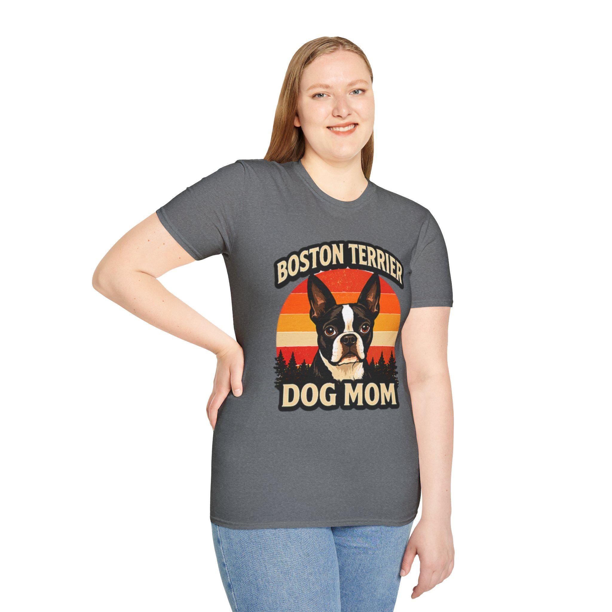 Retro Boston Terrier Dog Mom Shirt, Vintage Sunset Pet Lover Tee