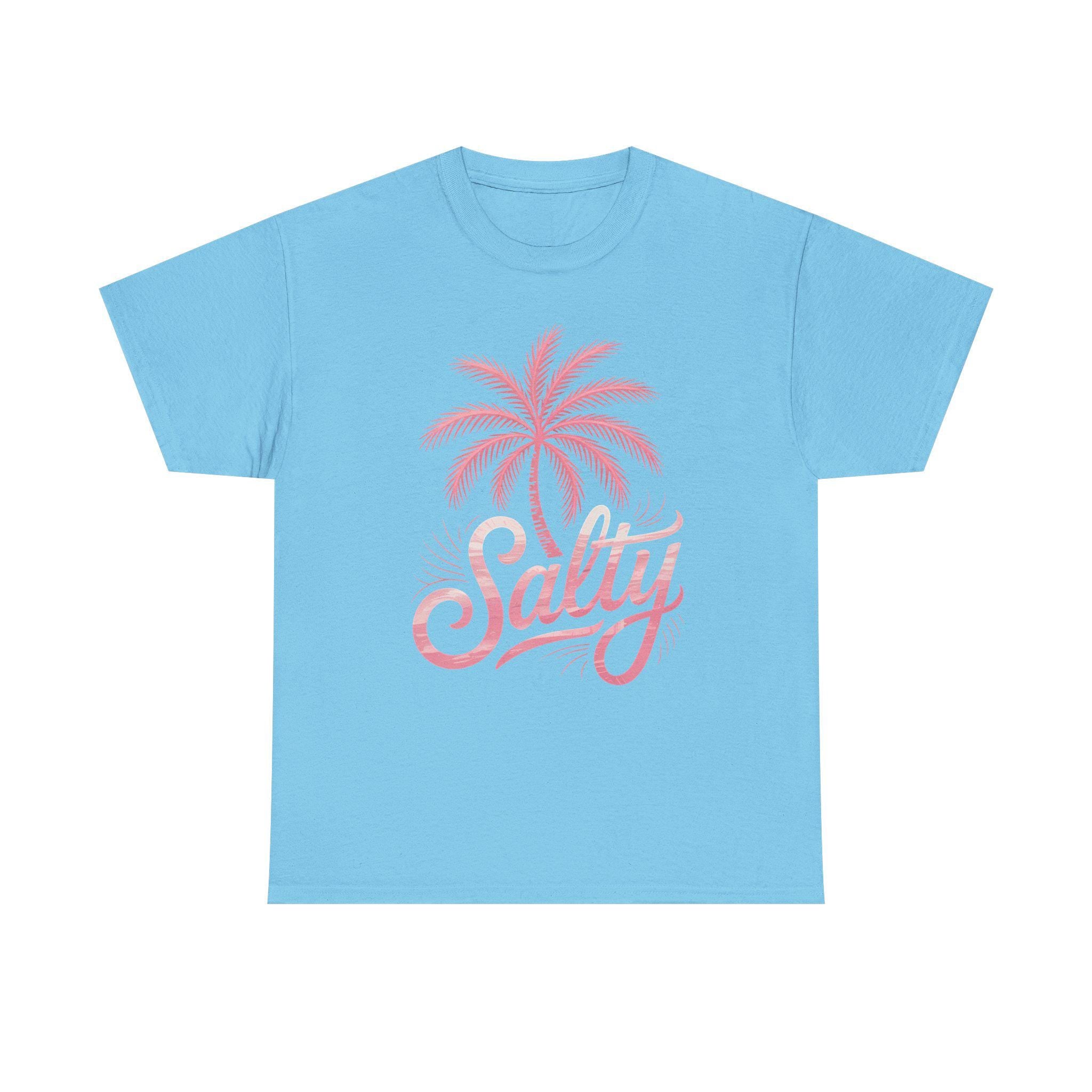 Salty Beach Shirt, Pink Palm Tree Graphic Tee, Coastal Vibes T-Shirt