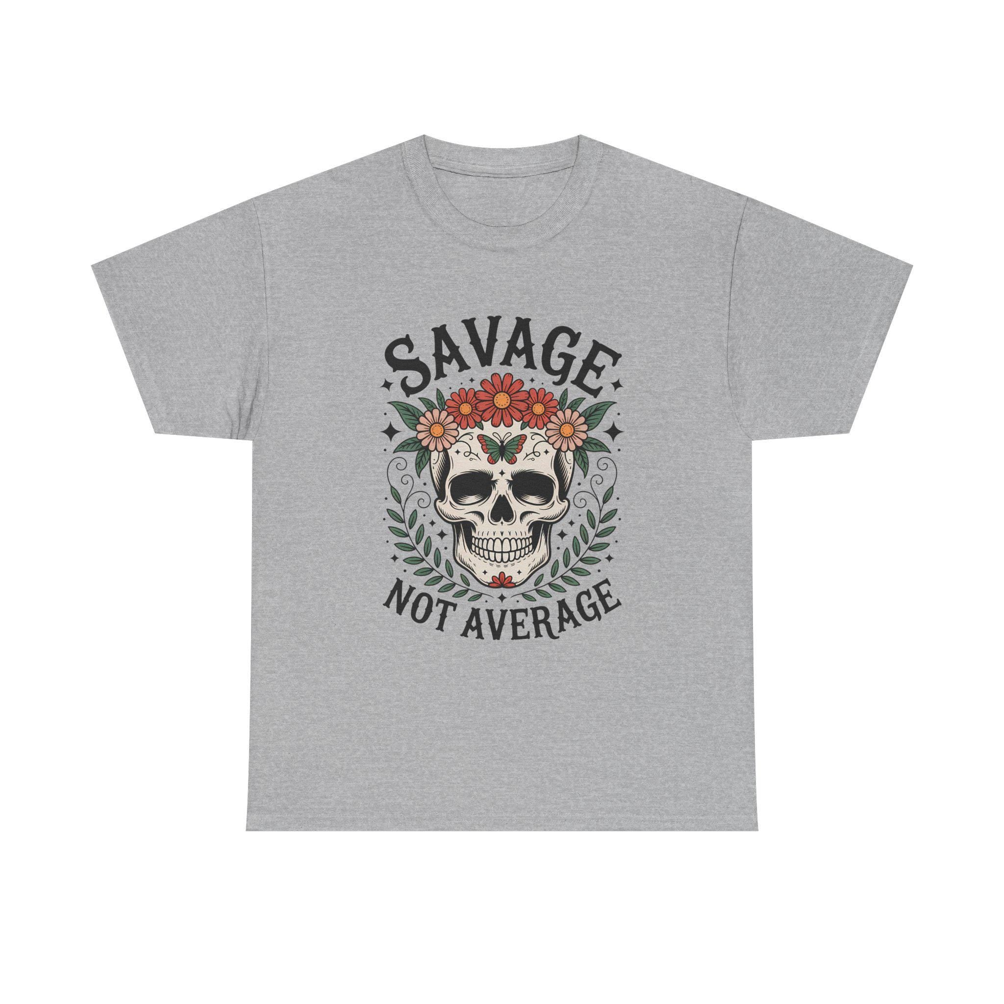 Savage Not Average Floral Skull Shirt, Edgy Boho Graphic Tee