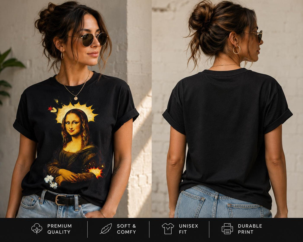 Mona Lisa with Flame Halo Tee | Renaissance Art, Grunge Fire Graphic