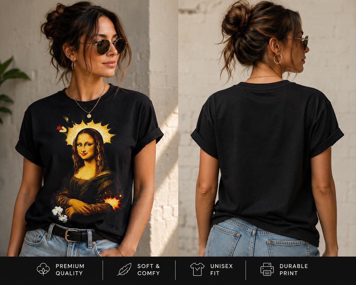 Mona Lisa with Flame Halo Tee | Renaissance Art, Grunge Fire Graphic