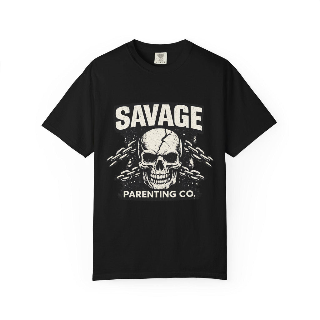 Savage Parenting Co. Skull Graphic Tee, Edgy Parent Humor Shirt