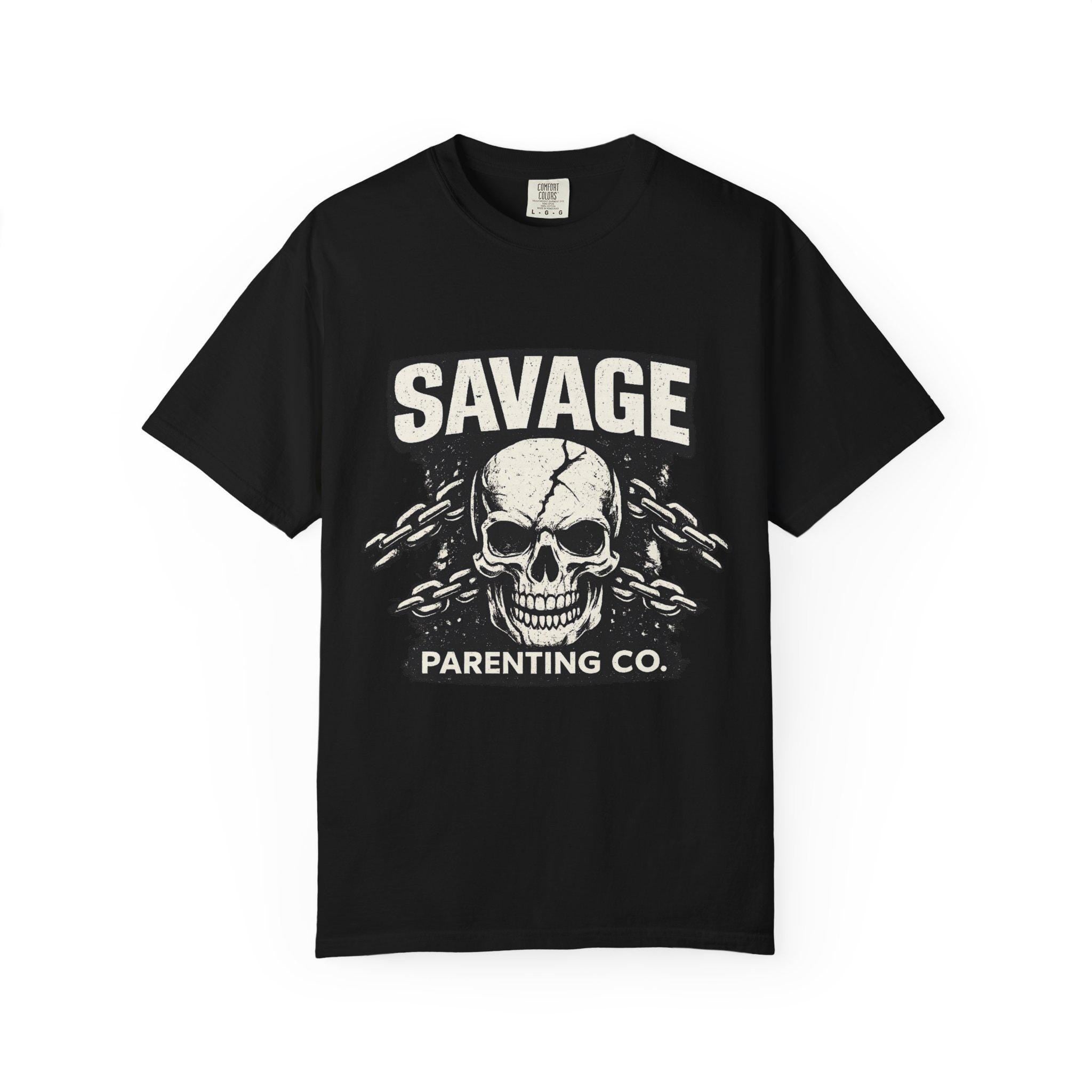 Savage Parenting Co. Skull Graphic Tee, Edgy Parent Humor Shirt
