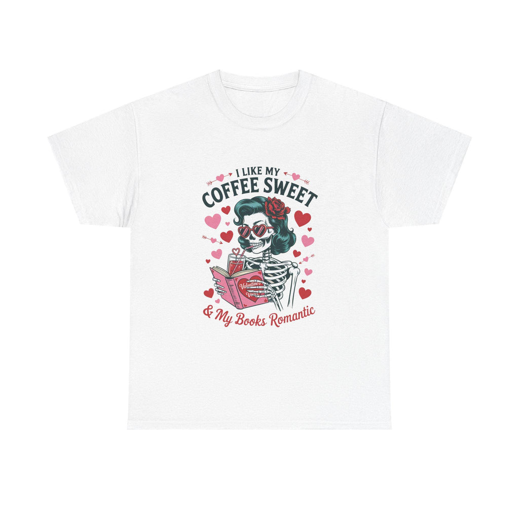 I Like My Coffee Sweet Romantic Skeleton T-Shirt, Book Lover Tee