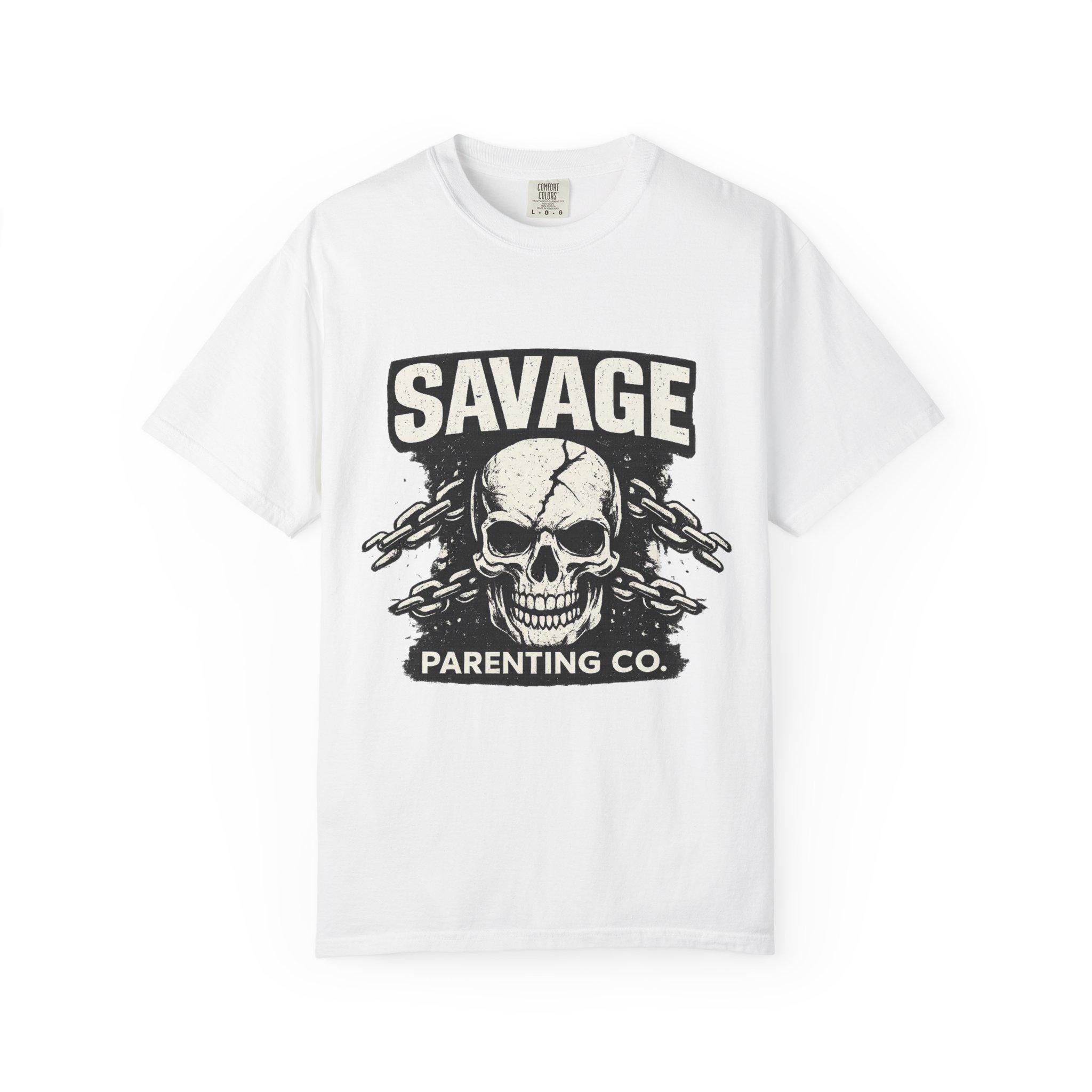 Savage Parenting Co. Skull Graphic Tee, Edgy Parent Humor Shirt