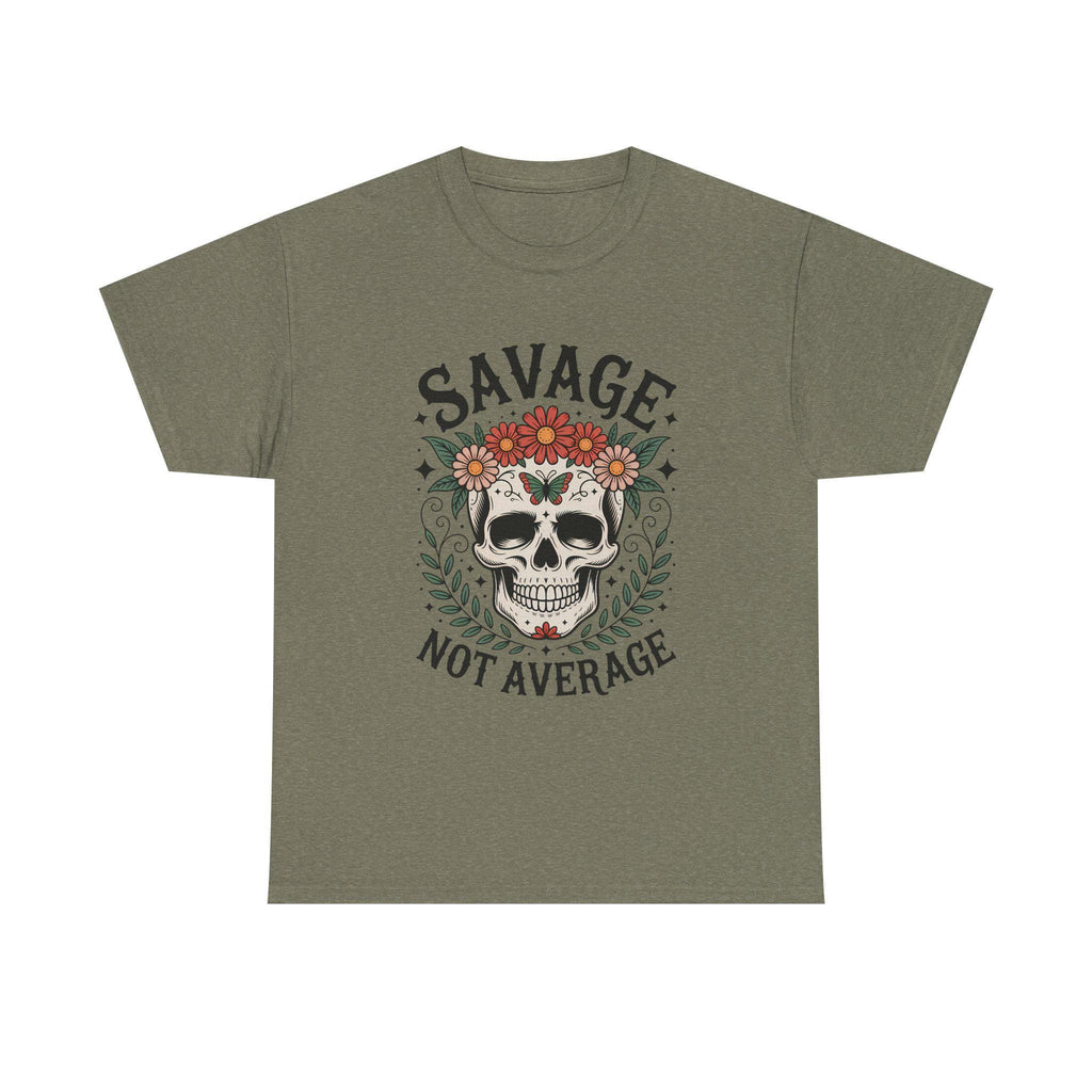 Savage Not Average Floral Skull Shirt, Edgy Boho Graphic Tee