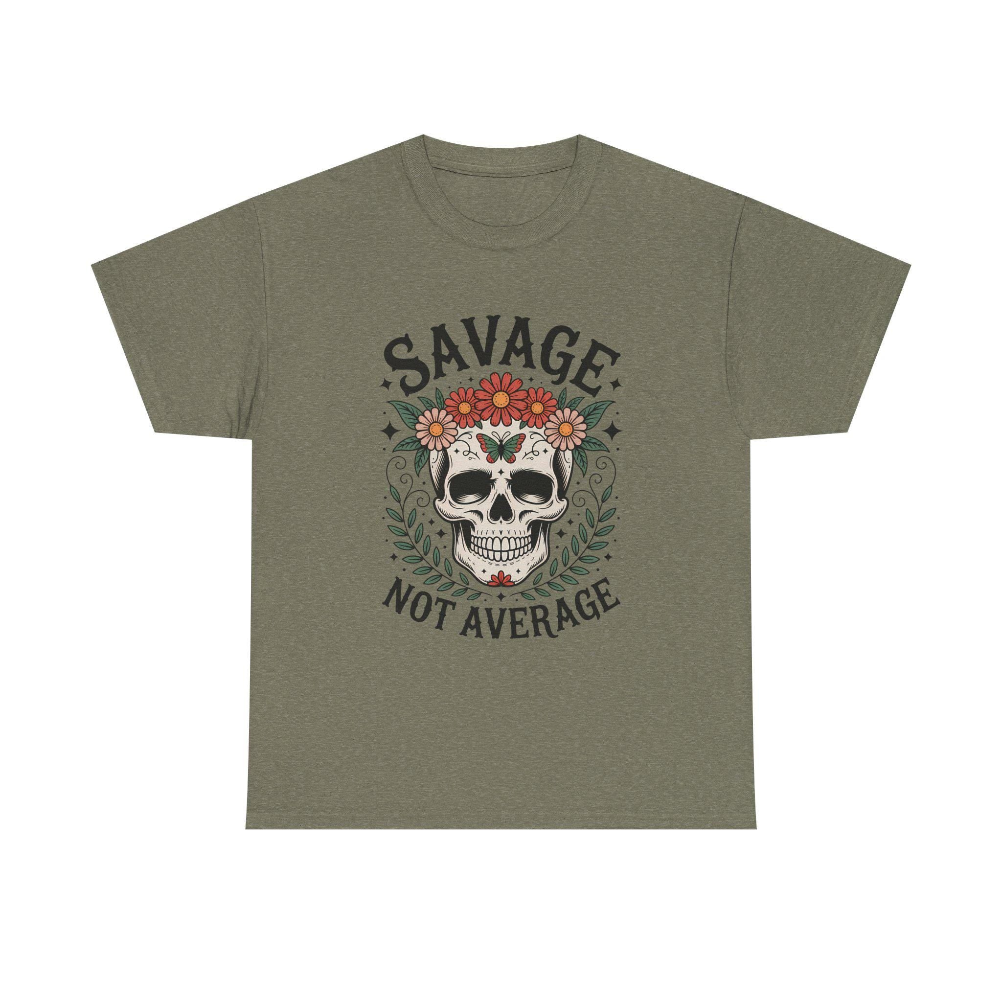 Savage Not Average Floral Skull Shirt, Edgy Boho Graphic Tee