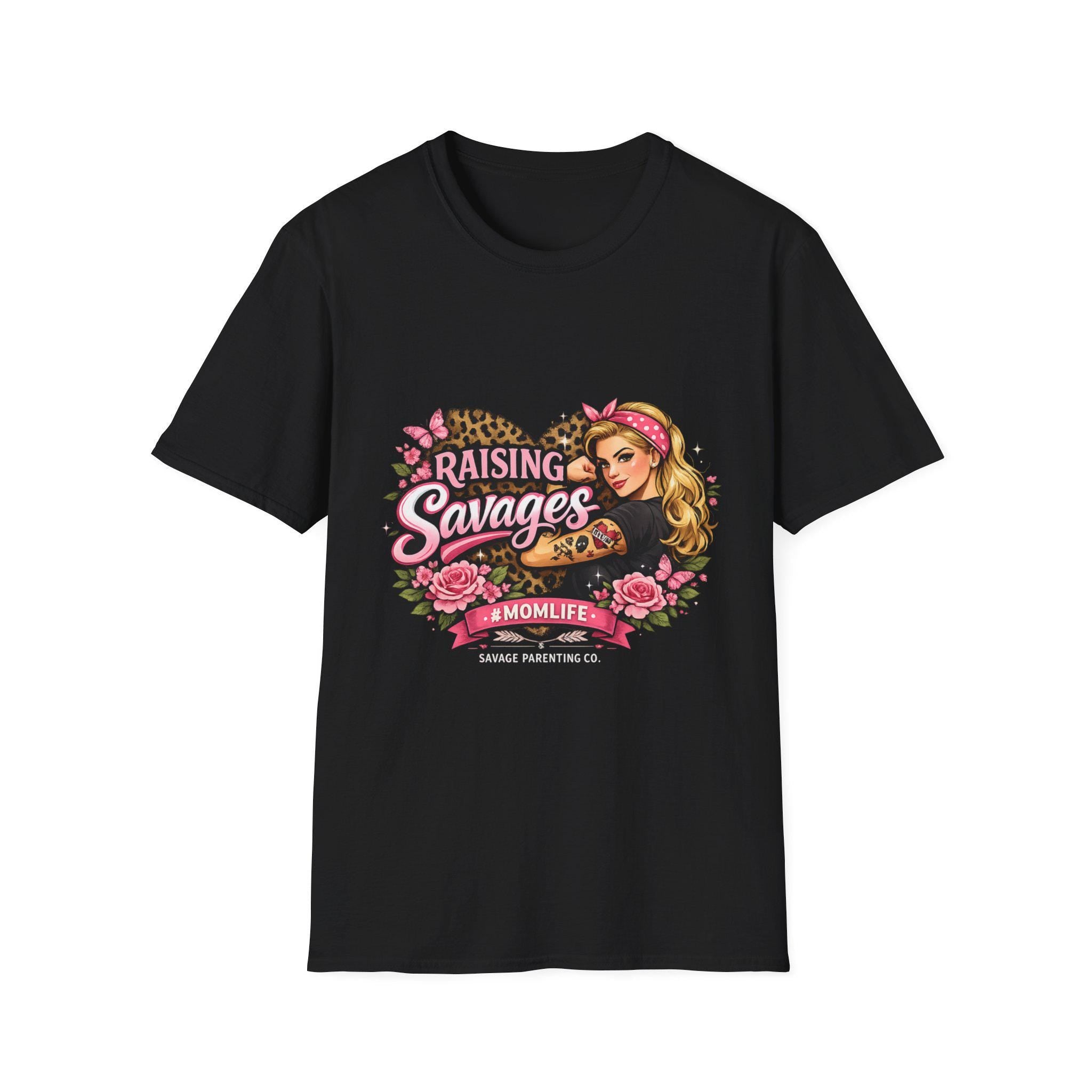 Raising Savages Mom Life Retro Graphic Tee, Leopard Heart Shirt