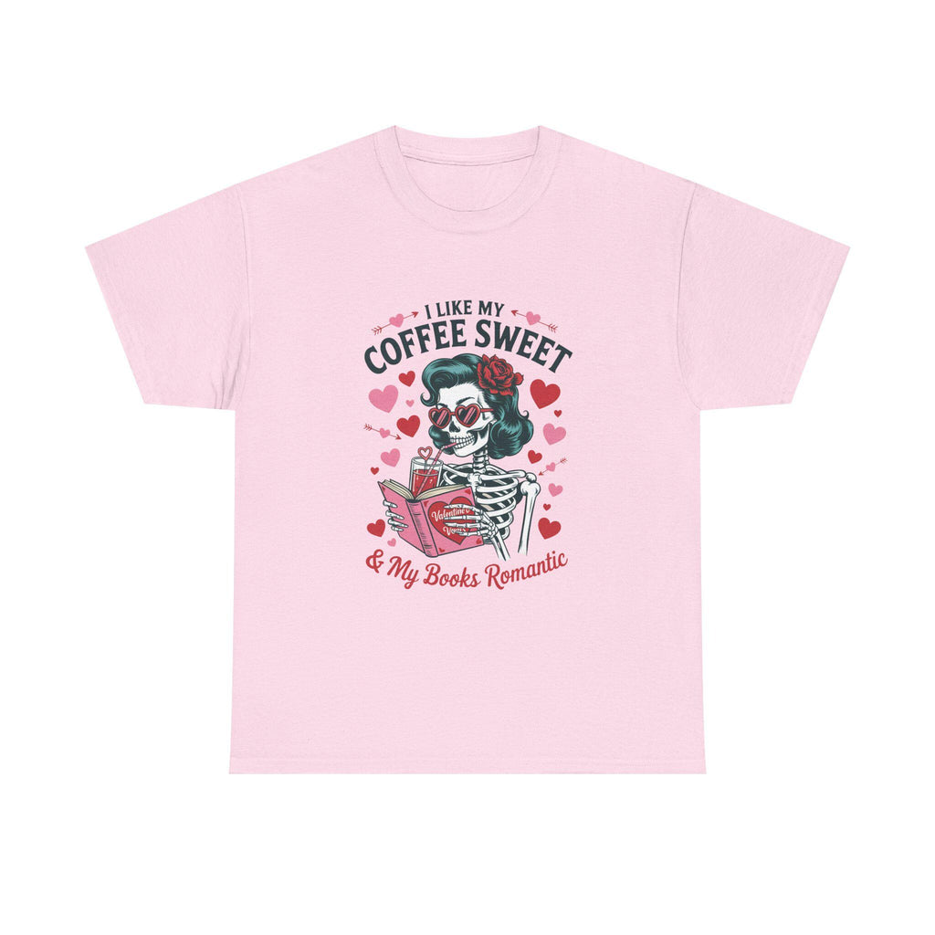 I Like My Coffee Sweet Romantic Skeleton T-Shirt, Book Lover Tee