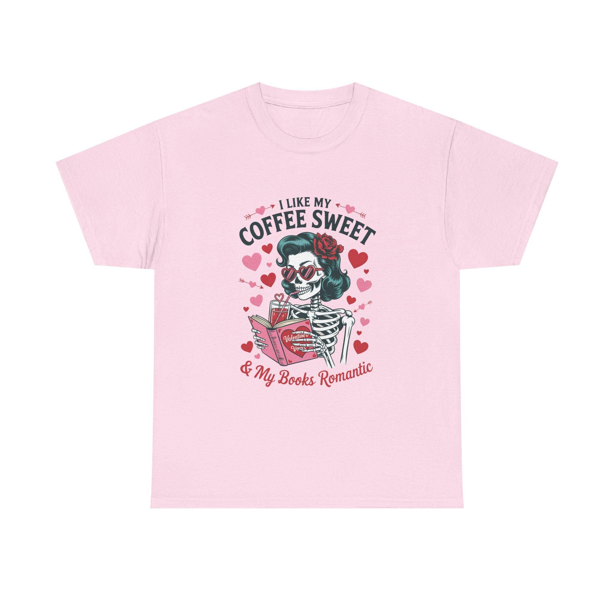 I Like My Coffee Sweet Romantic Skeleton T-Shirt, Book Lover Tee