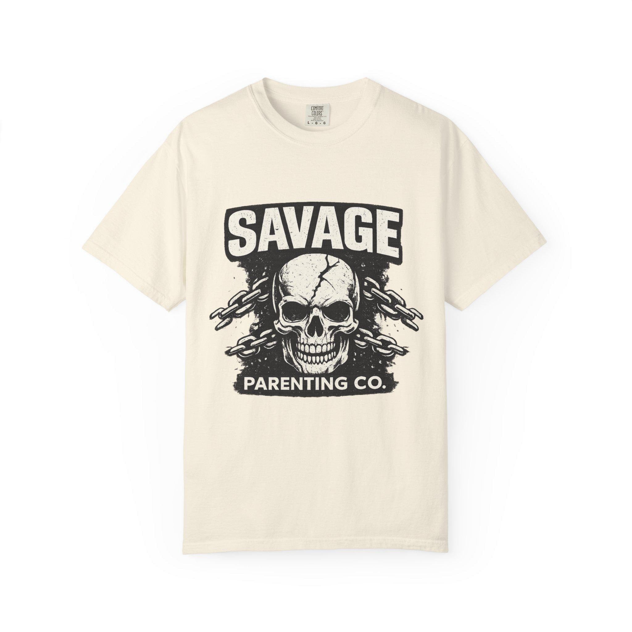 Savage Parenting Co. Skull Graphic Tee, Edgy Parent Humor Shirt