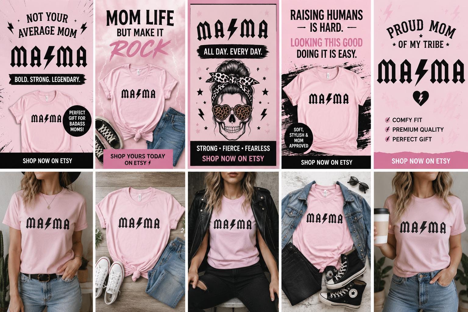 Mama Rock Shirt, Lightning Bolt Graphic Tee, Trendy Mom Apparel, Cotton Unisex Fit