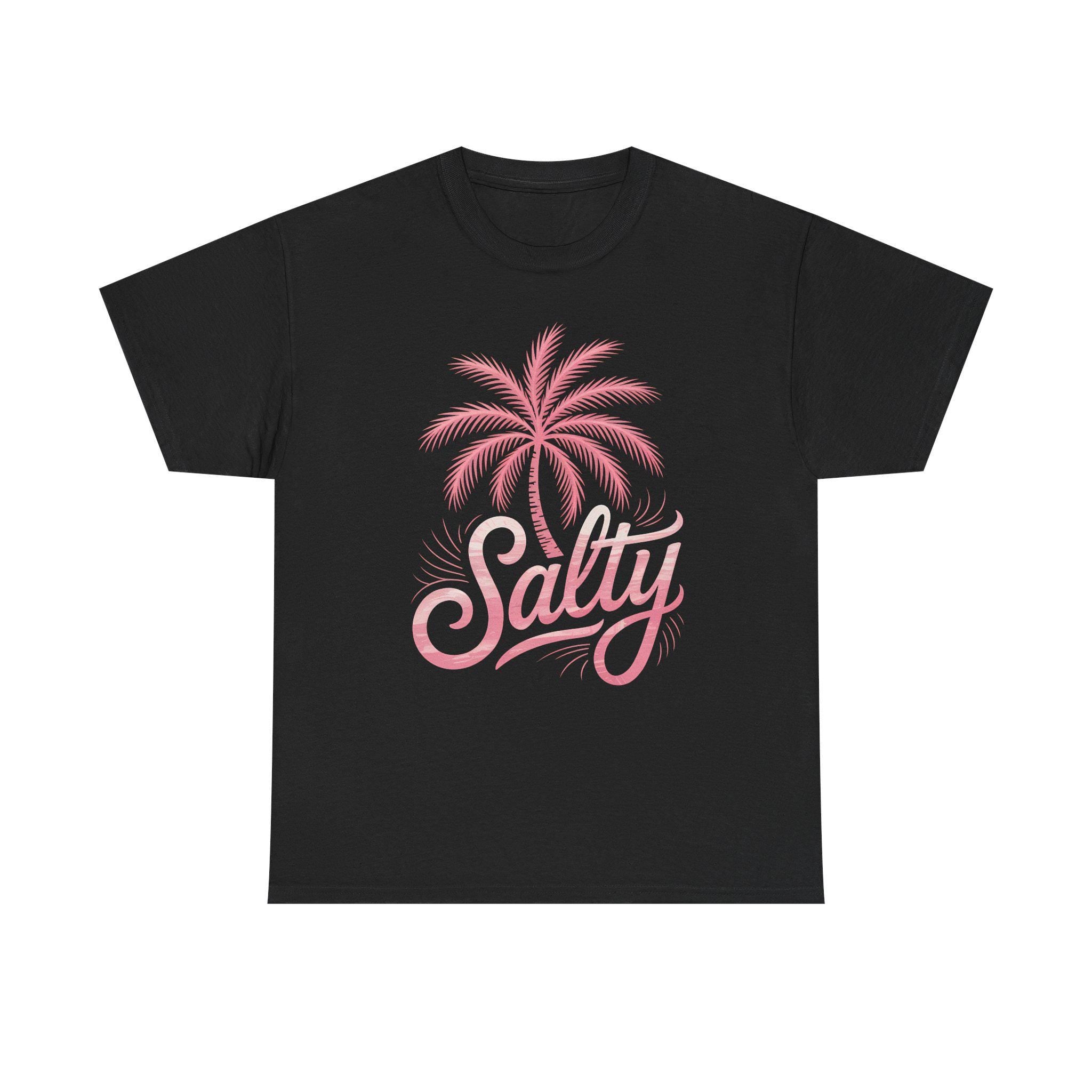 Salty Beach Shirt, Pink Palm Tree Graphic Tee, Coastal Vibes T-Shirt