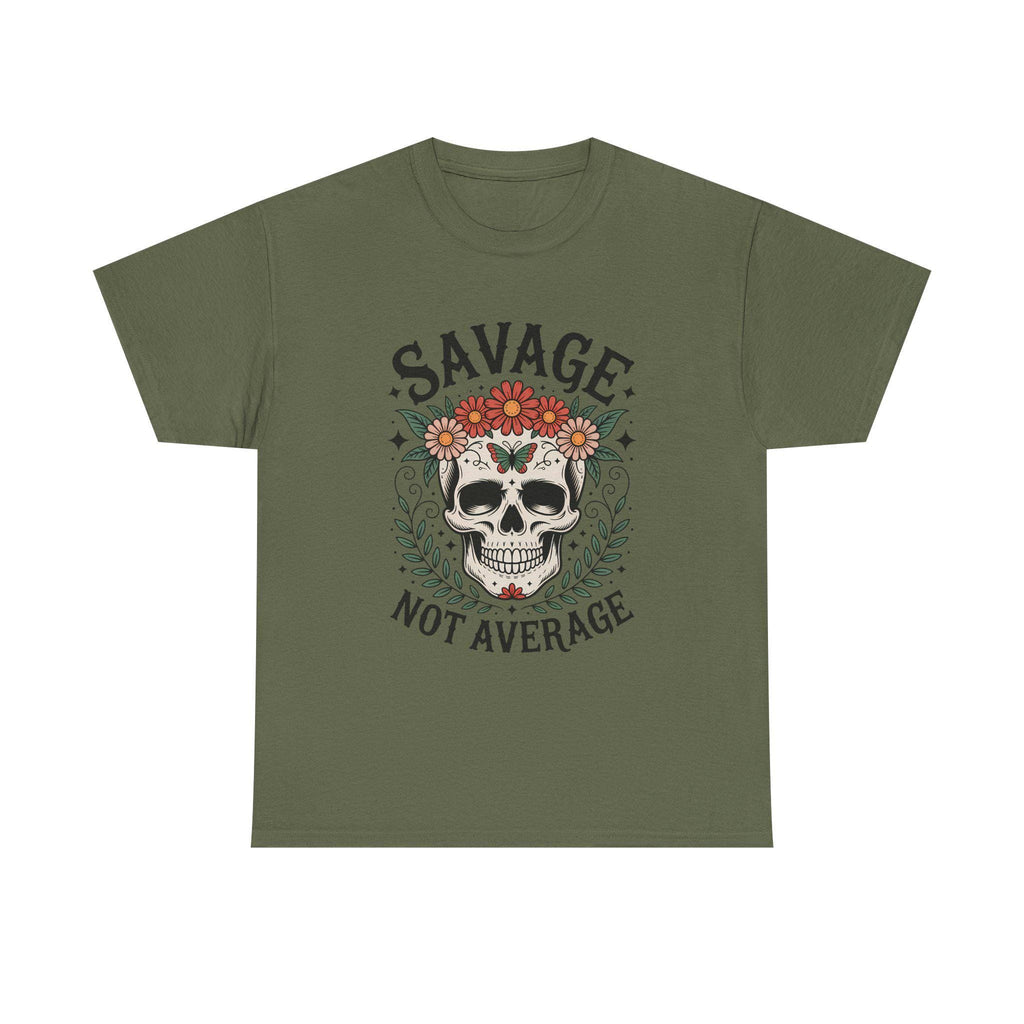Savage Not Average Floral Skull Shirt, Edgy Boho Graphic Tee