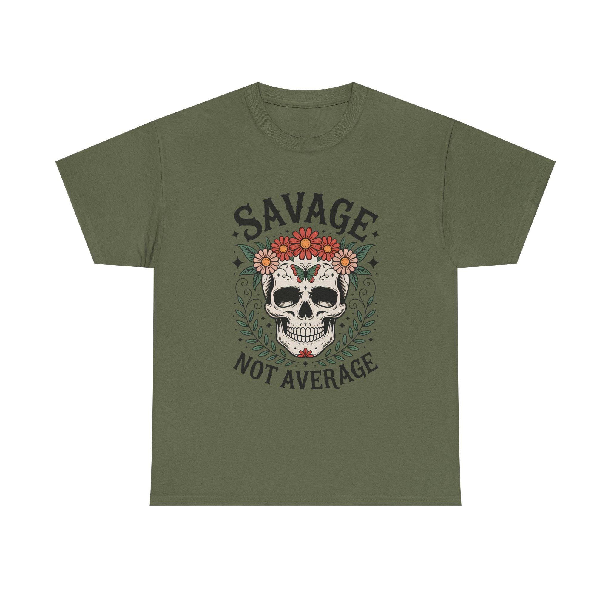 Savage Not Average Floral Skull Shirt, Edgy Boho Graphic Tee