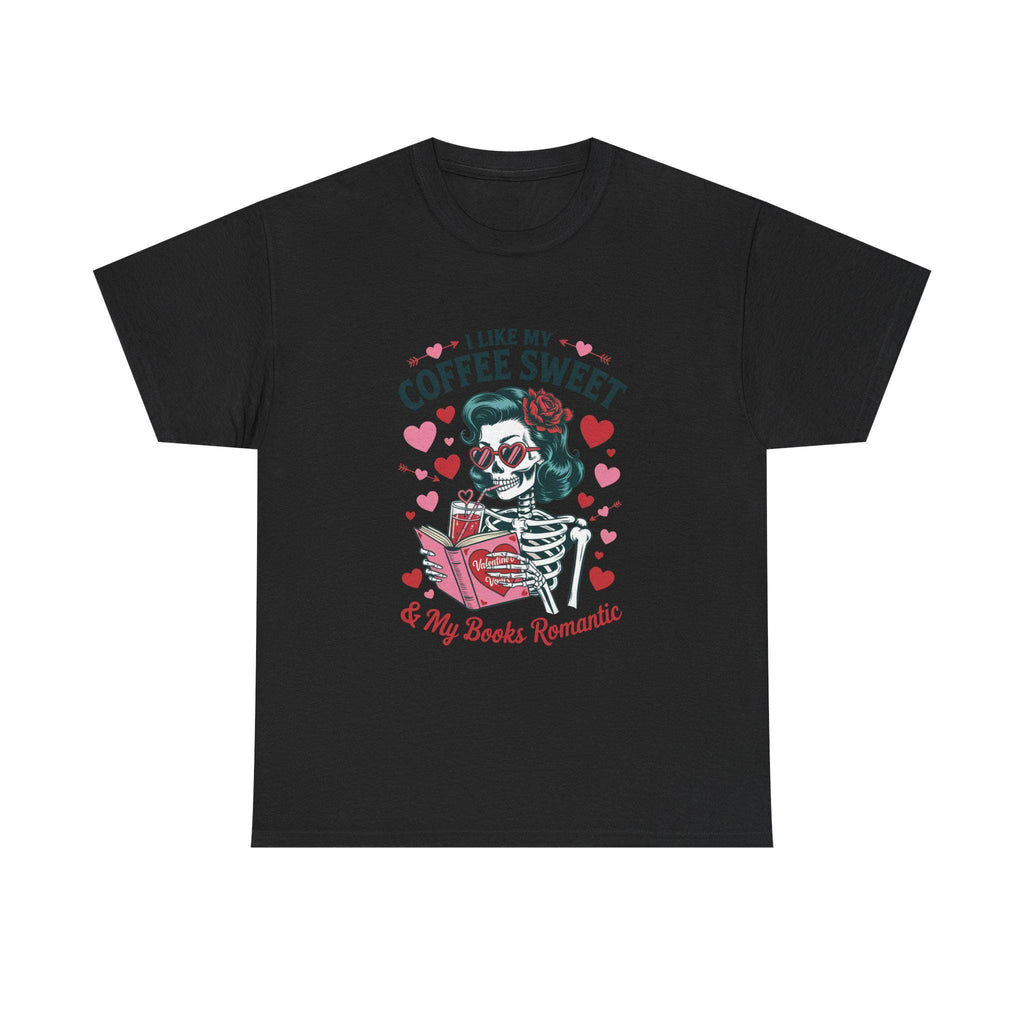 I Like My Coffee Sweet Romantic Skeleton T-Shirt, Book Lover Tee