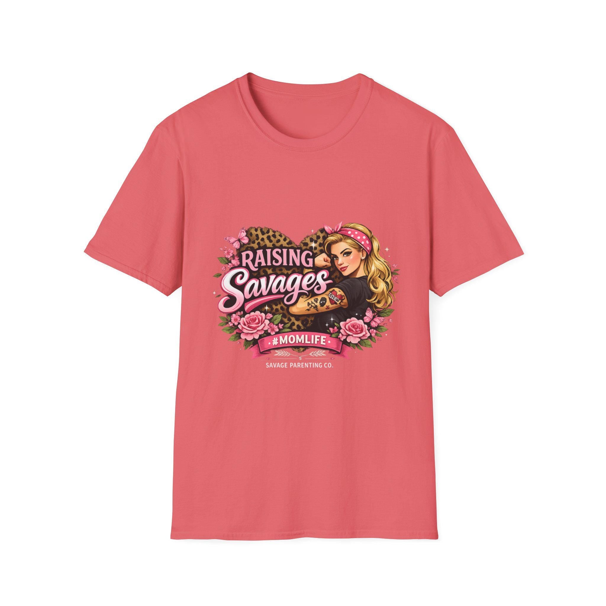 Raising Savages Retro Mom Graphic Tee, Leopard Print Momlife Shirt