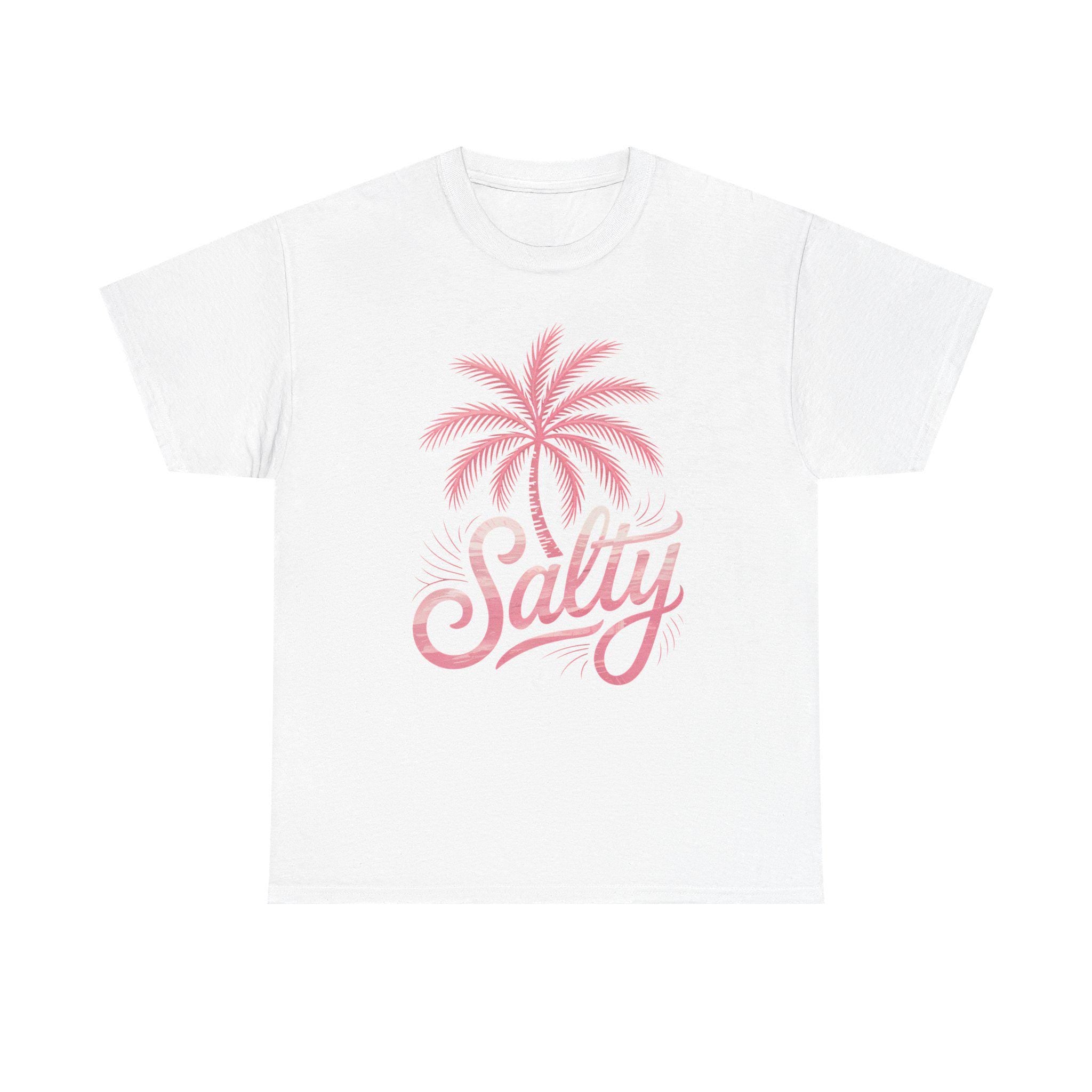 Salty Beach Shirt, Pink Palm Tree Graphic Tee, Coastal Vibes T-Shirt