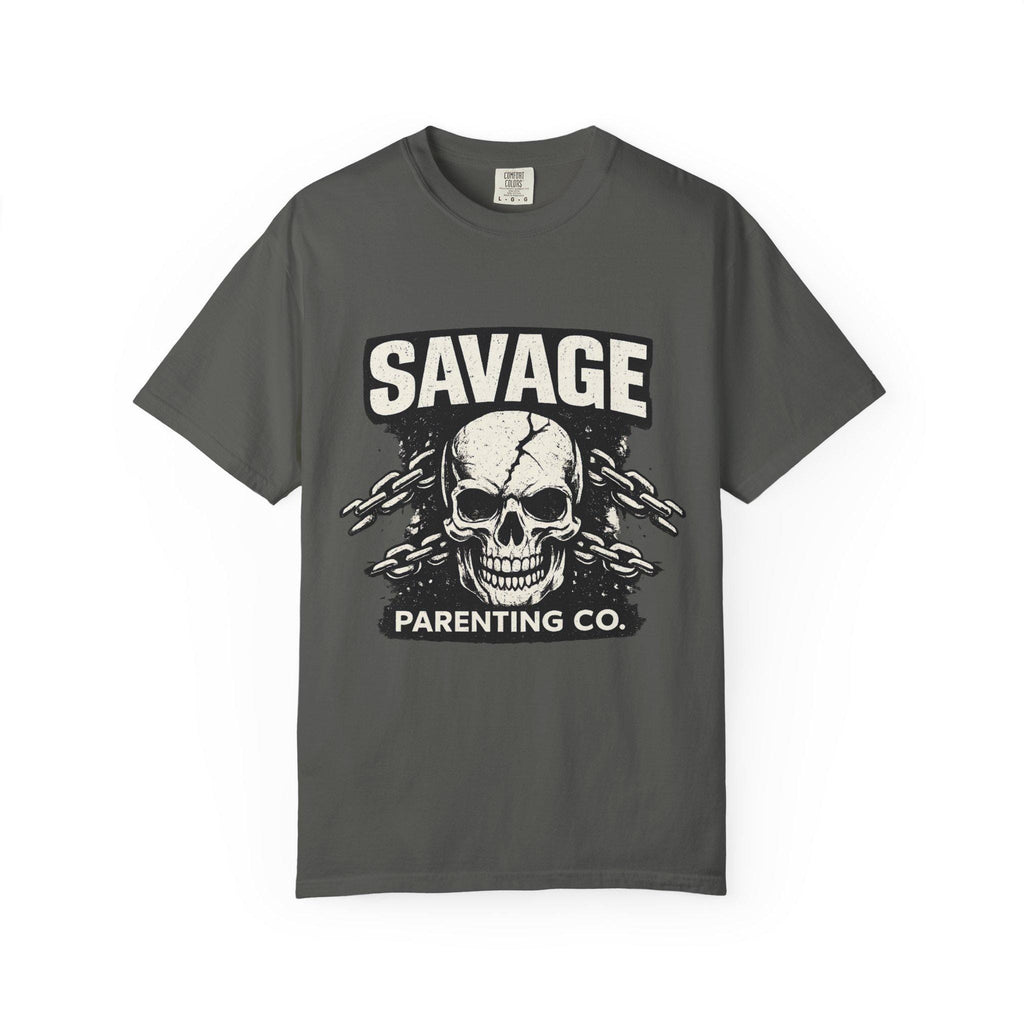 Savage Parenting Co. Skull Graphic Tee, Edgy Parent Humor Shirt