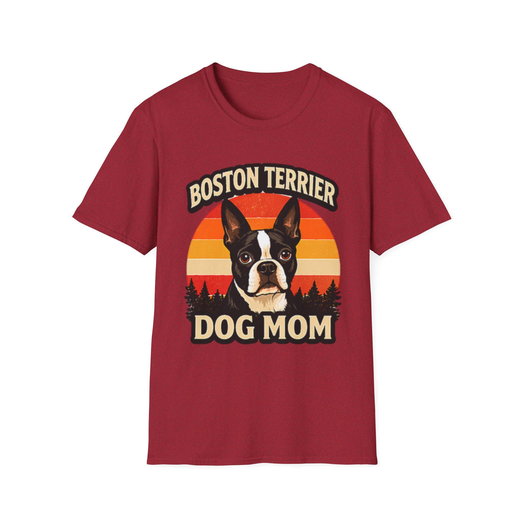 Retro Boston Terrier Dog Mom Shirt, Vintage Sunset Pet Lover Tee
