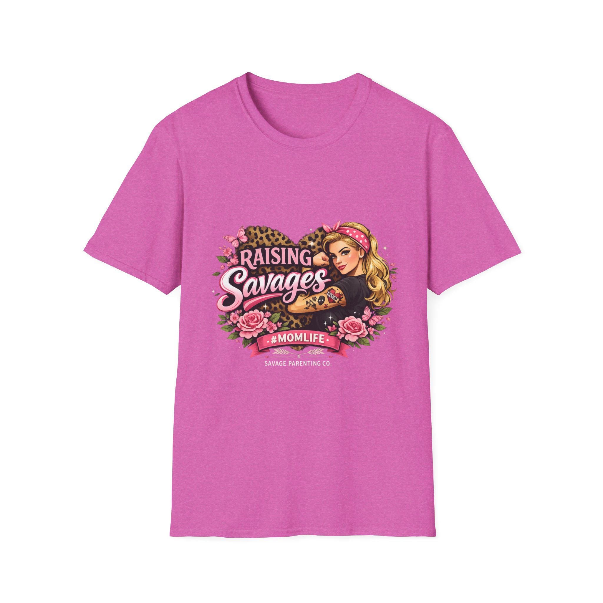 Raising Savages Retro Mom Graphic Tee, Leopard Print Momlife Shirt