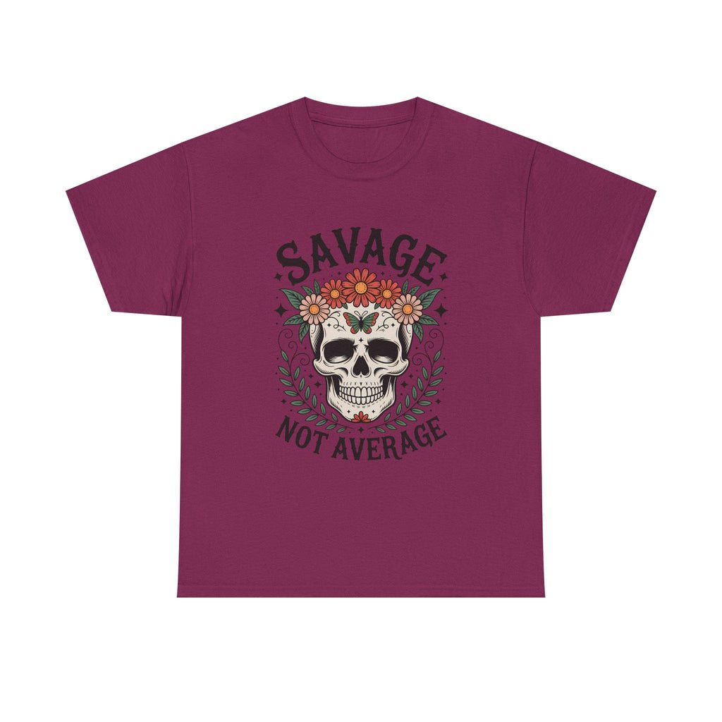 Savage Not Average Floral Skull Shirt, Edgy Boho Graphic Tee