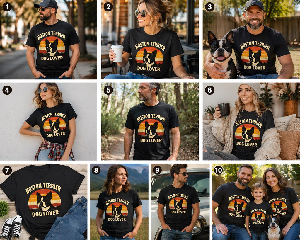 Retro Boston Terrier Dog Lover Shirt, Vintage Sunset Pet Owner Tee