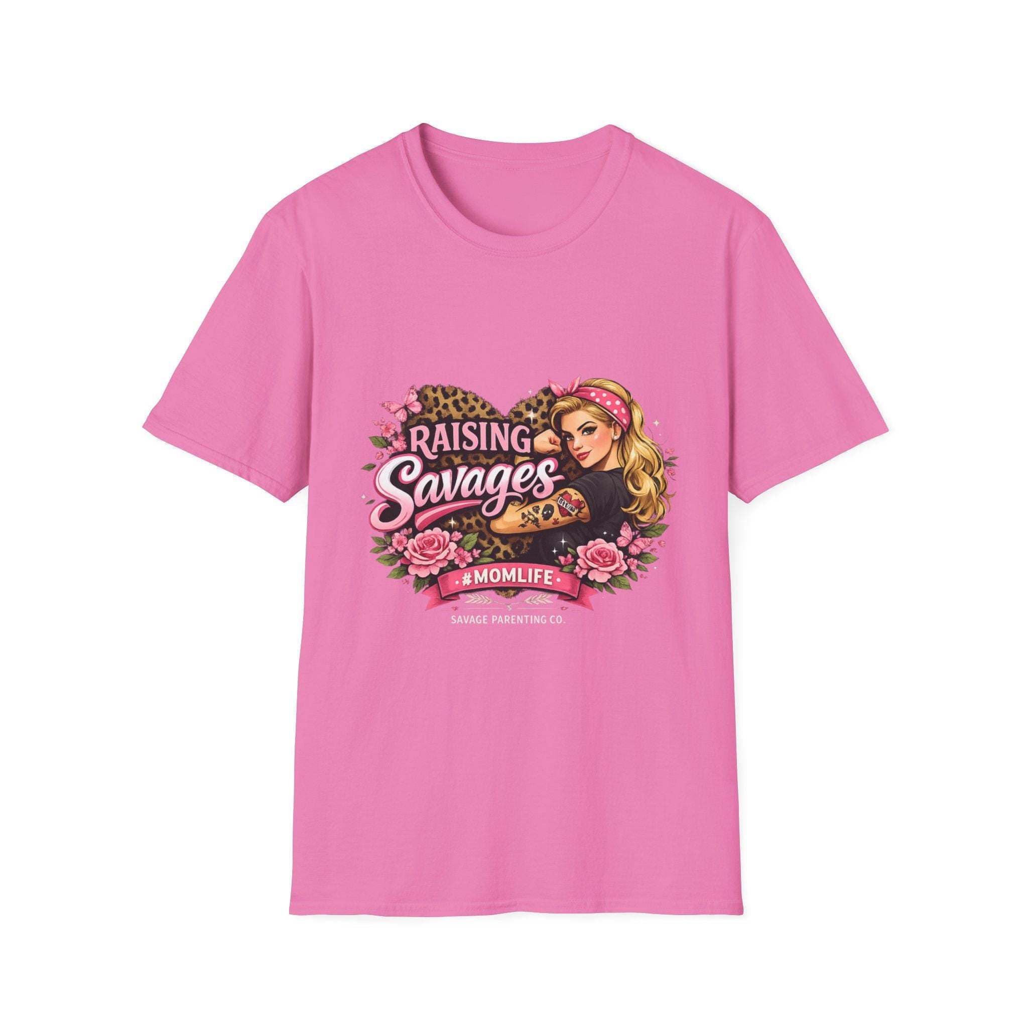 Raising Savages Retro Mom Graphic Tee, Leopard Print Momlife Shirt