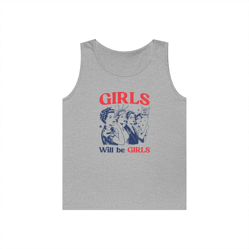 Girls Will Be Girls tank top | Retro feminist illustration, vintage pin-up style