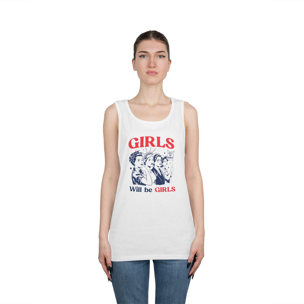 Girls Will Be Girls tank top | Retro feminist illustration, vintage pin-up style